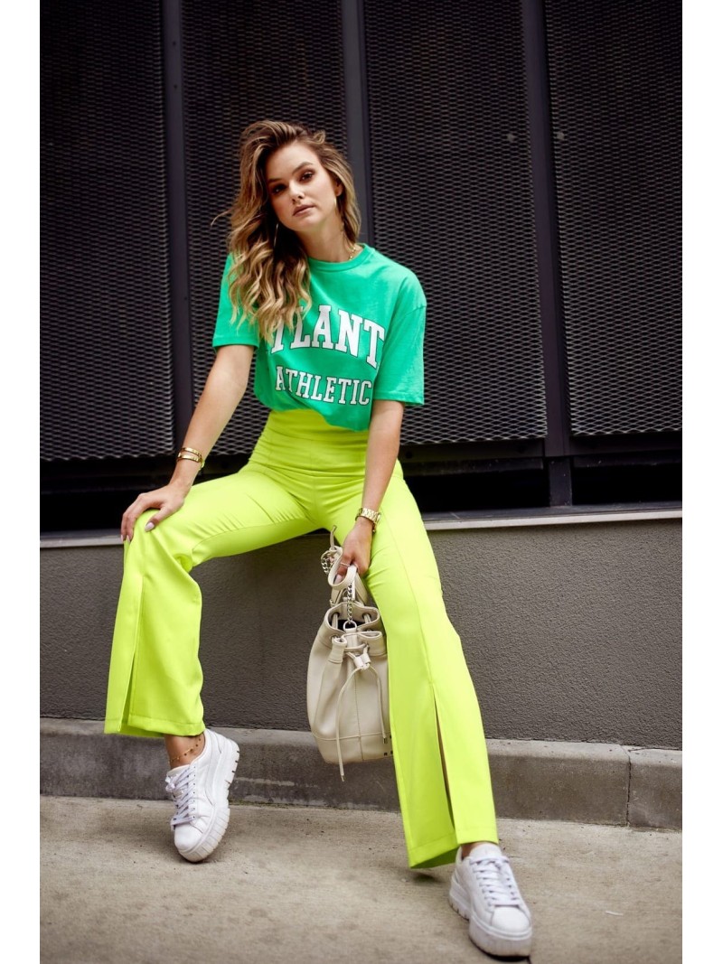 Women\'s elegant slit pants neon lime 502800 - Online store - Boutique